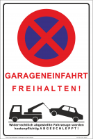 Hinweisschild Parken verboten Garage 